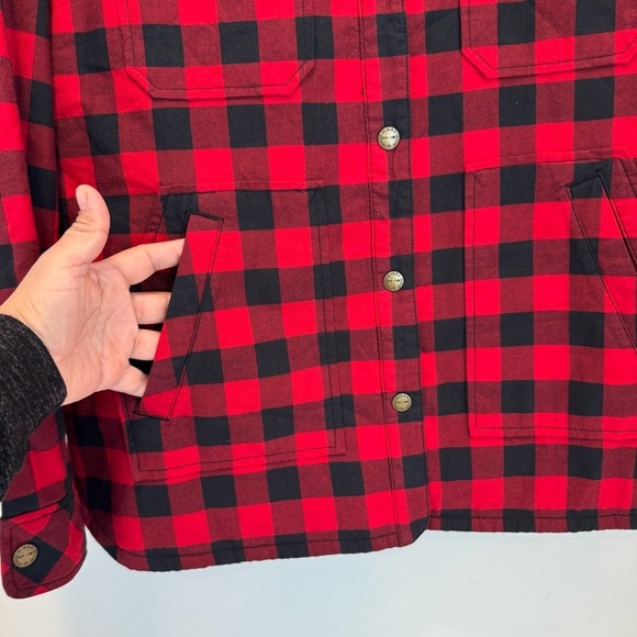 Current Elliott Red Black Plaid Sherpa Workman Shacket Jacket Size 2/ M - Picture 7 of 14